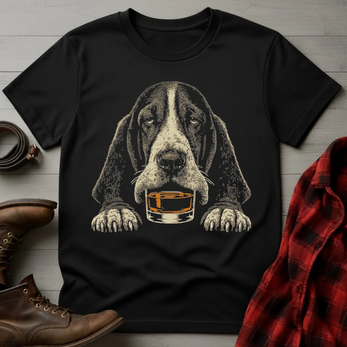 Whiskey Dog Basset Hound Grunge T-Shirt
