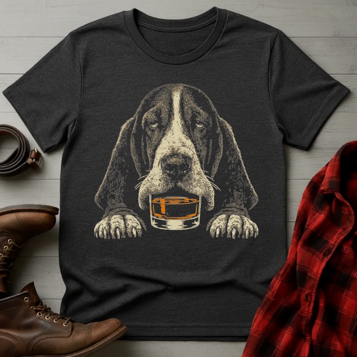 Whiskey Dog Basset Hound Grunge T-Shirt