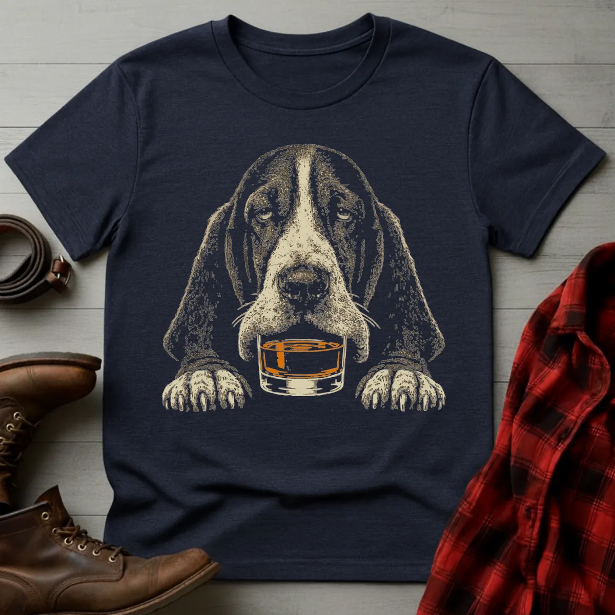 Whiskey Dog Basset Hound Grunge T-Shirt