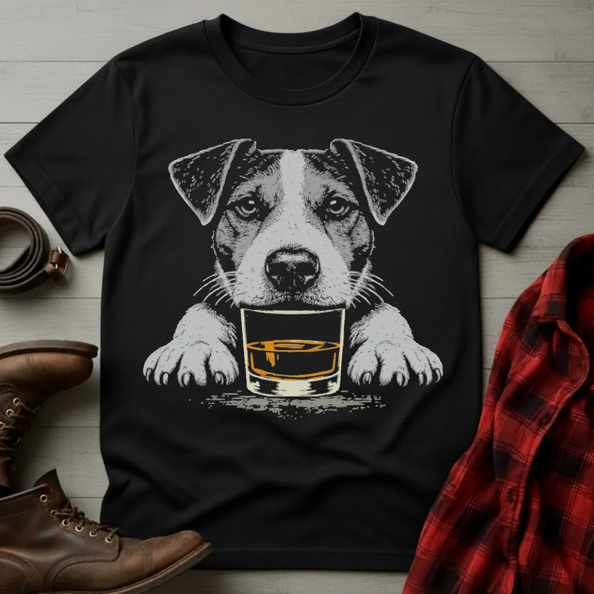 Whiskey Dog Jack Russell Grunge T-Shirt