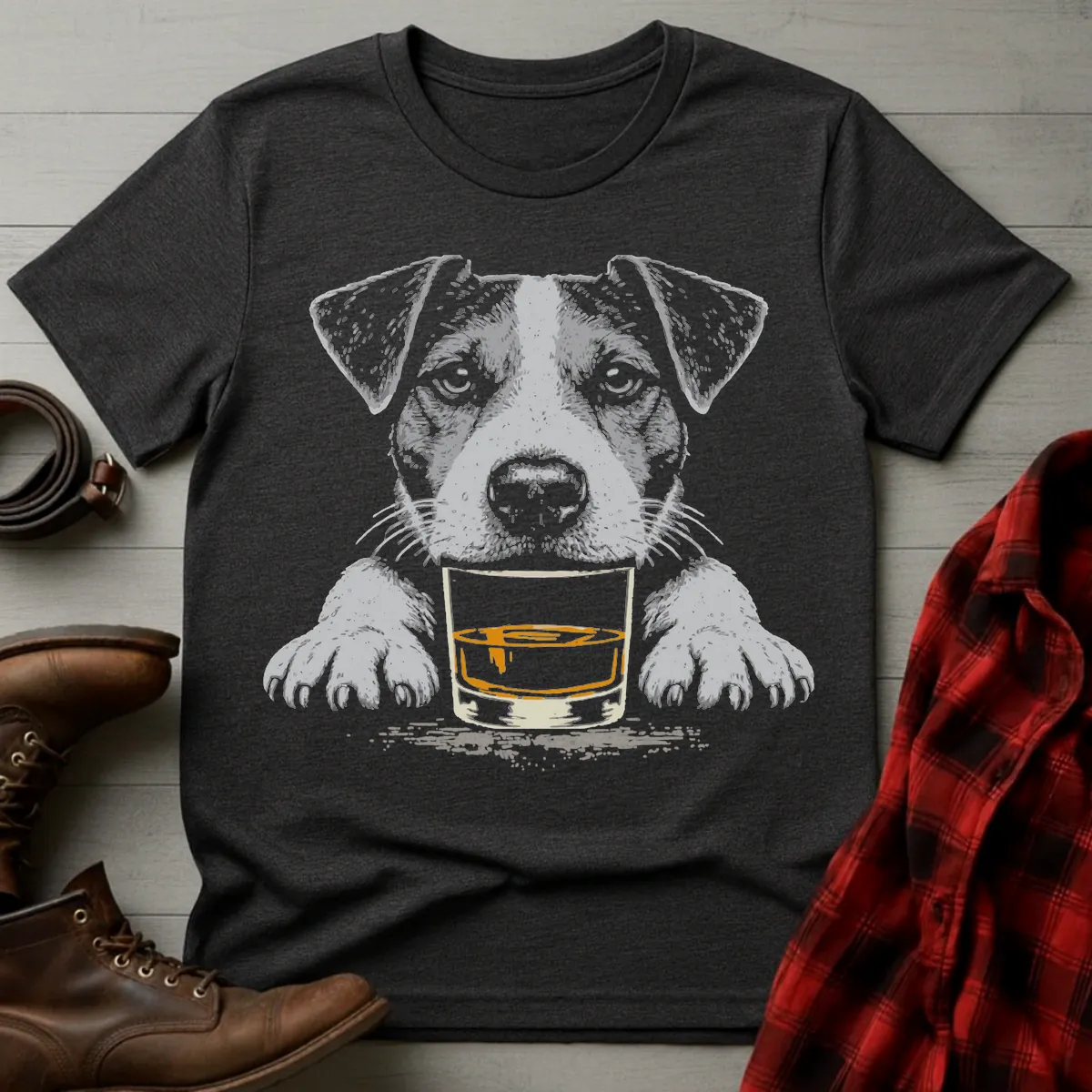 Whiskey Dog Jack Russell Grunge T-Shirt