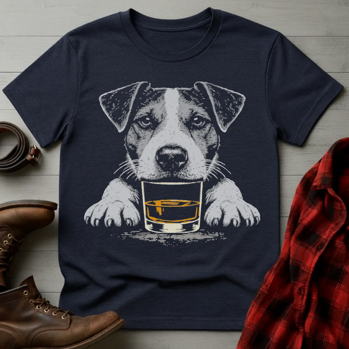 Whiskey Dog Jack Russell Grunge T-Shirt