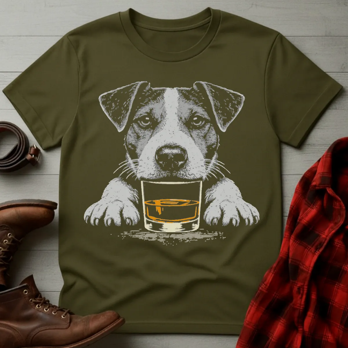 Whiskey Dog Jack Russell Grunge T-Shirt