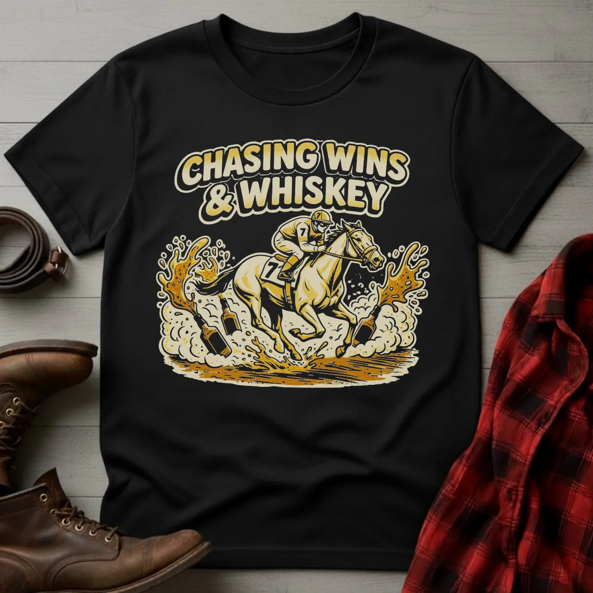 Chasing Wins and Whiskey Racing T-Shirt