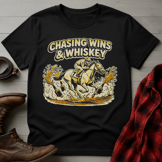 Chasing Wins and Whiskey Racing T-Shirt