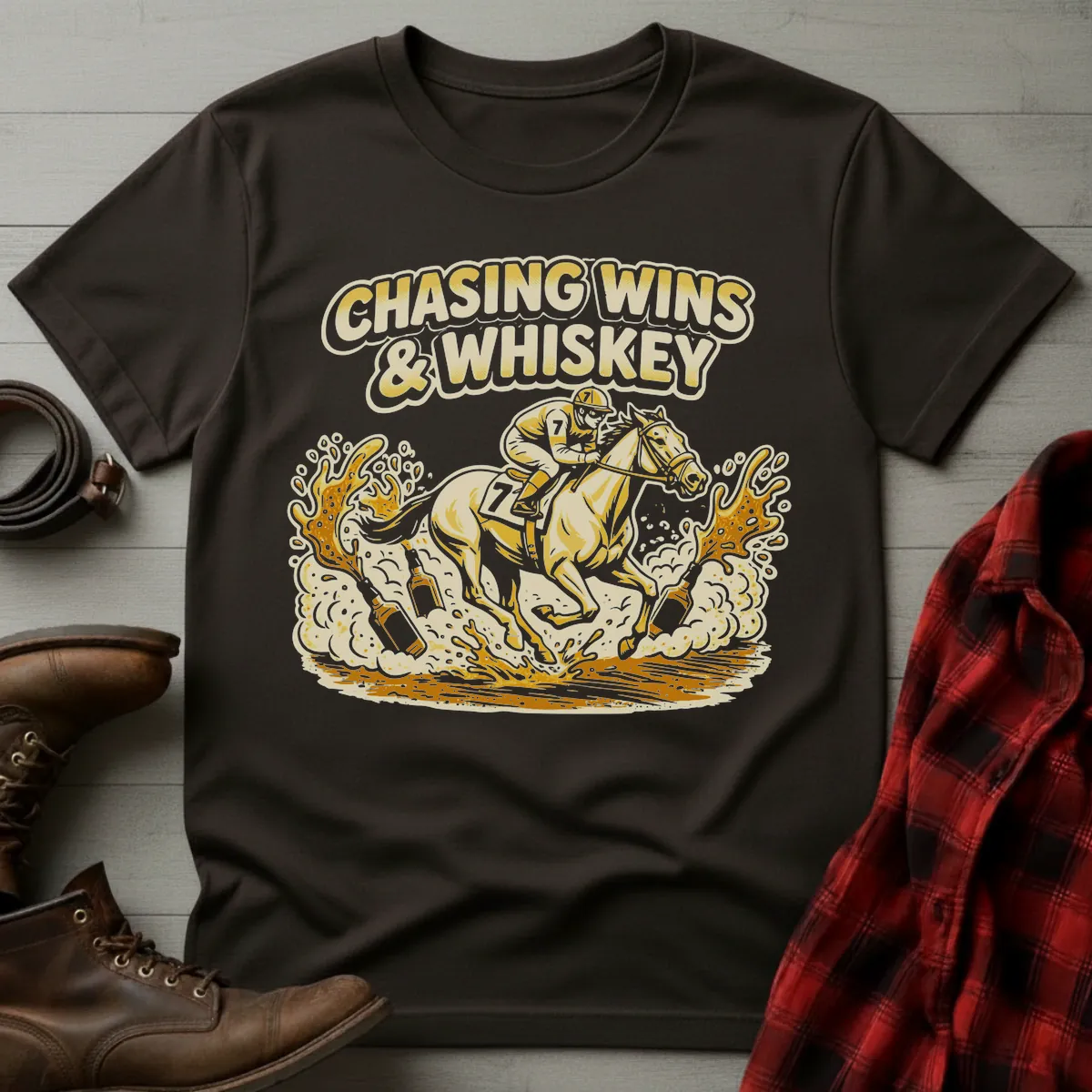 Chasing Wins and Whiskey Racing T-Shirt