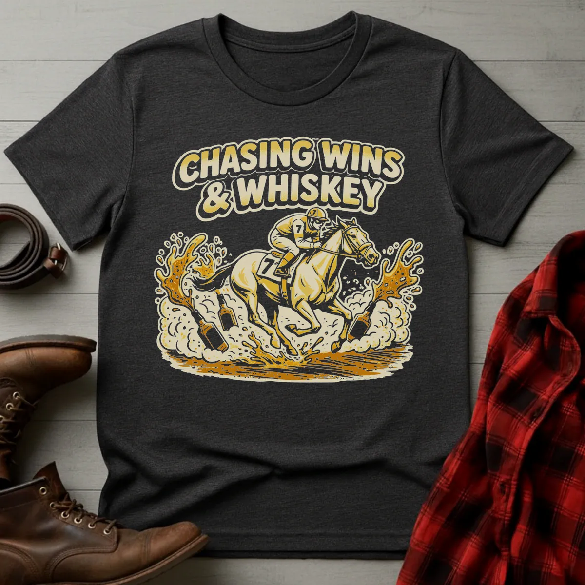 Chasing Wins and Whiskey Racing T-Shirt