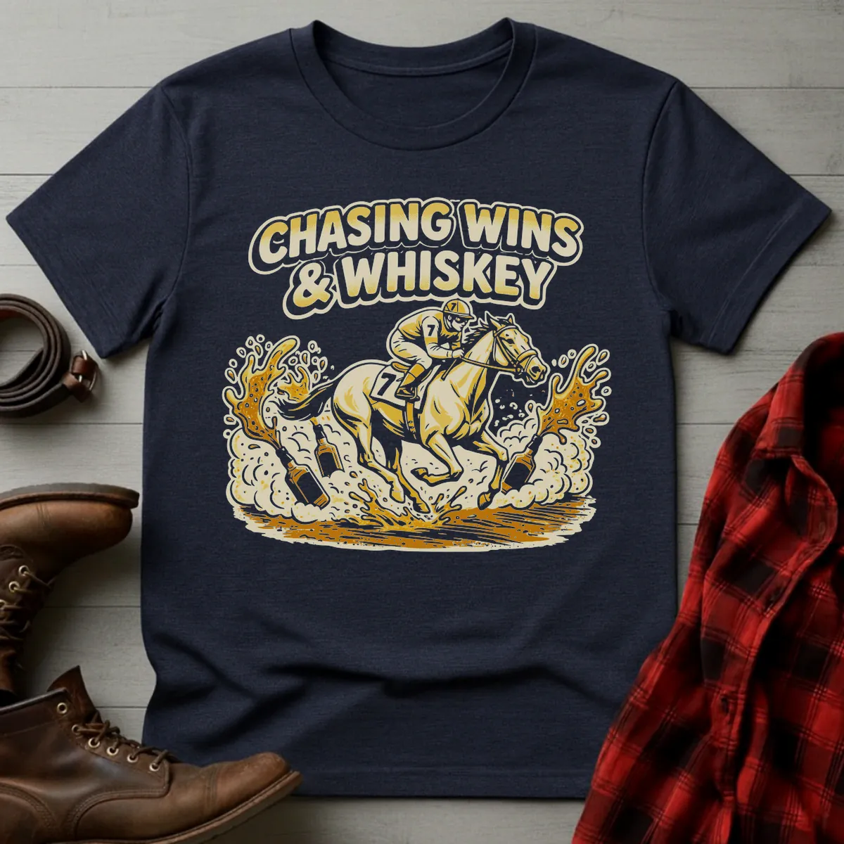 Chasing Wins and Whiskey Racing T-Shirt
