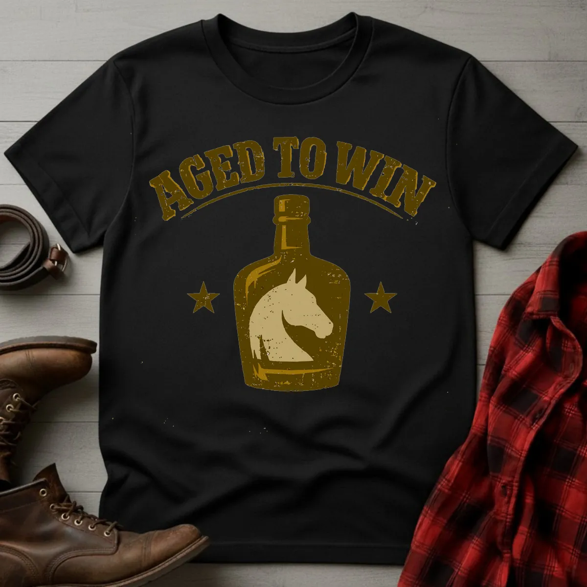 Aged to Win Bourbon Horse Bottle T-Shirt