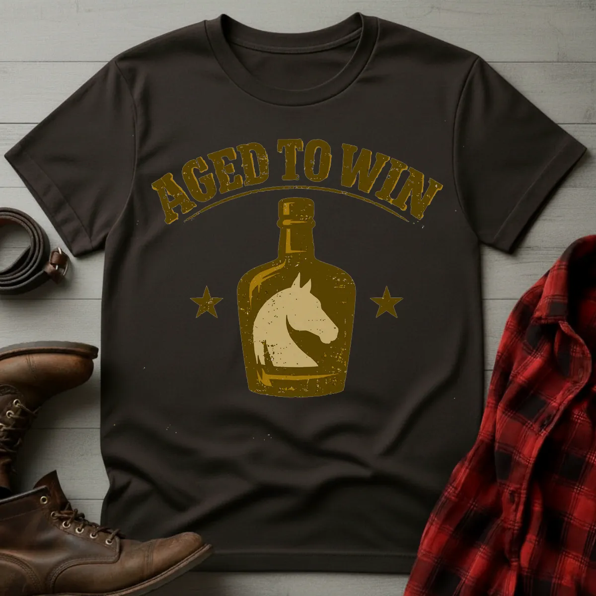 Aged to Win Bourbon Horse Bottle T-Shirt