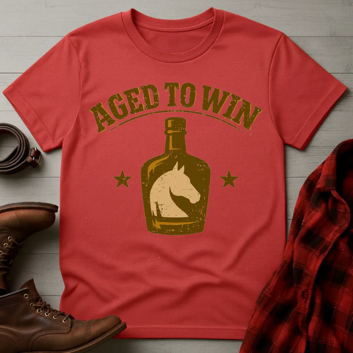 Aged to Win Bourbon Horse Bottle T-Shirt