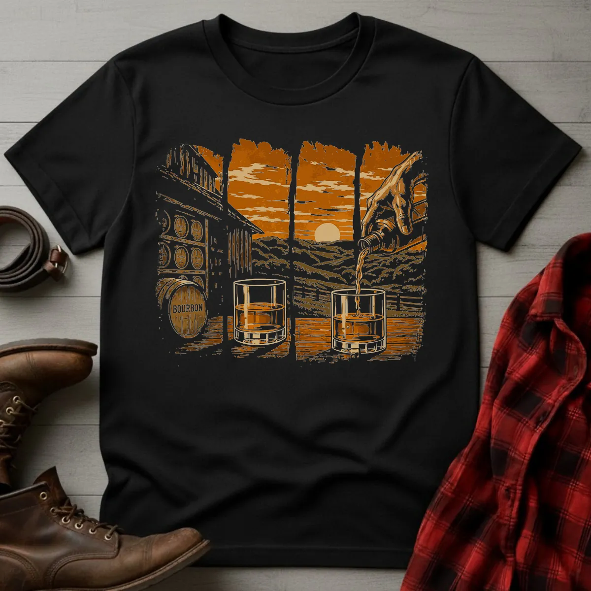 Bourbon Sunset Pour Brush T-Shirt