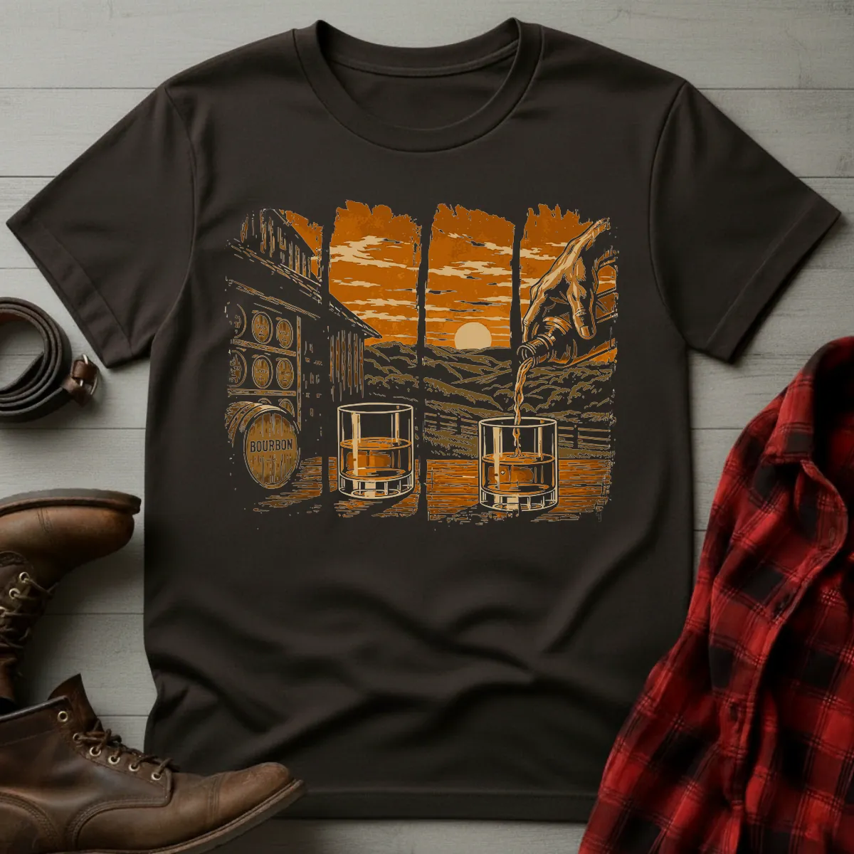 Bourbon Sunset Pour Brush T-Shirt