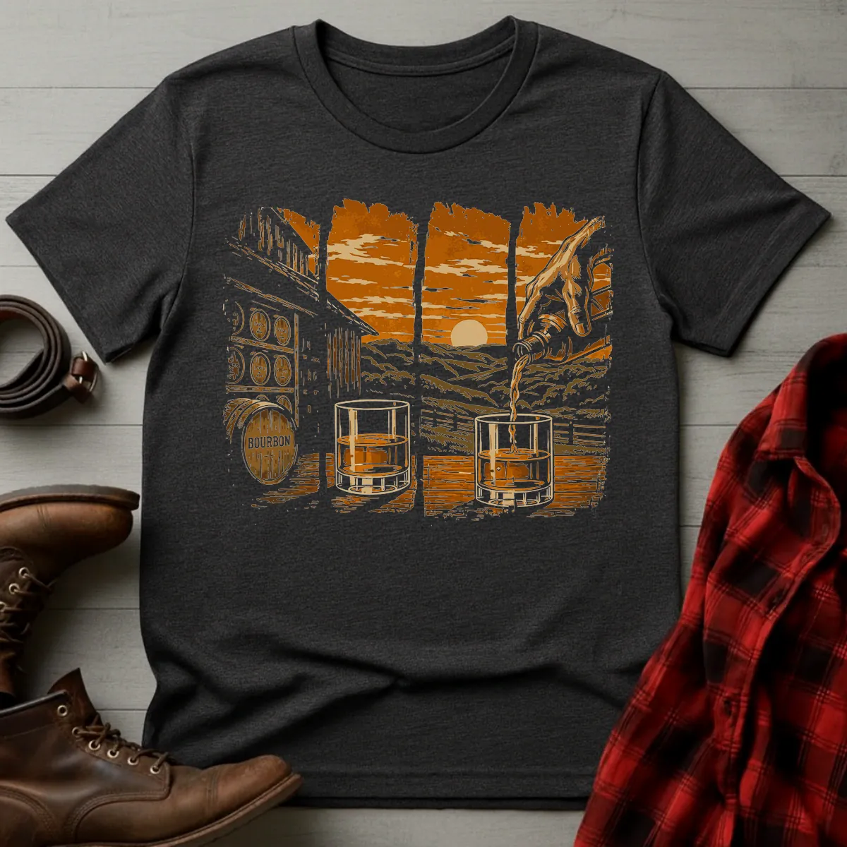 Bourbon Sunset Pour Brush T-Shirt