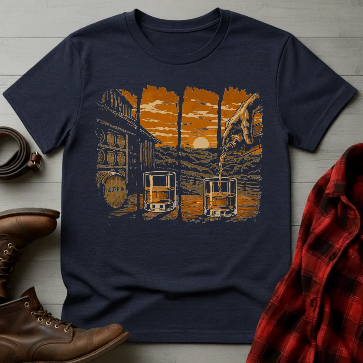 Bourbon Sunset Pour Brush T-Shirt
