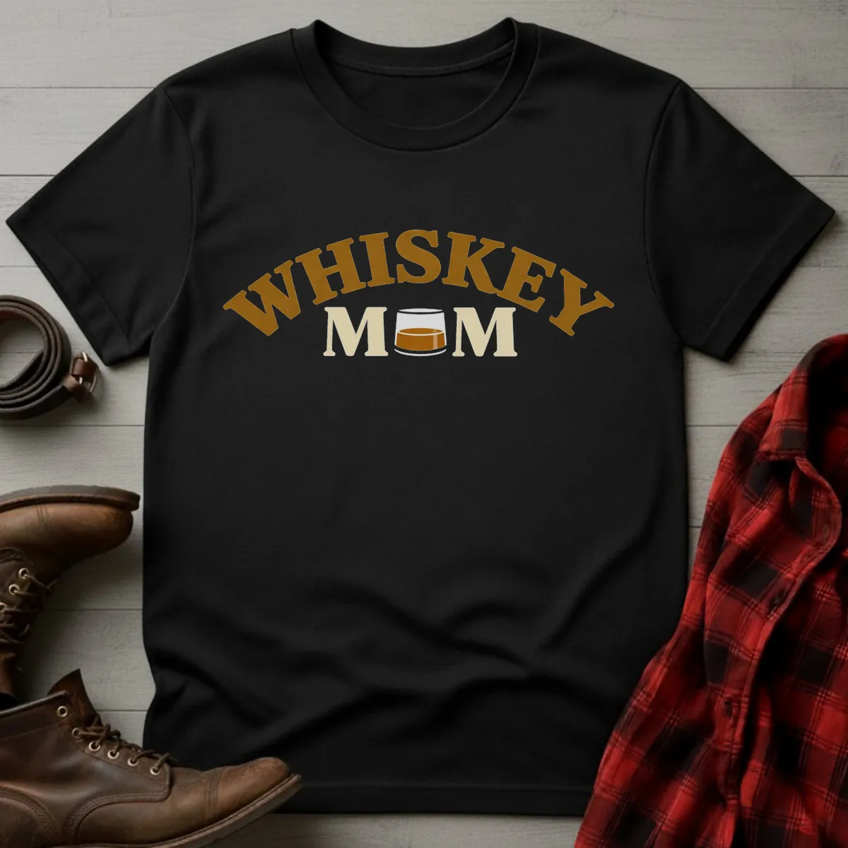 Whiskey Mom Glass Badge T-Shirt