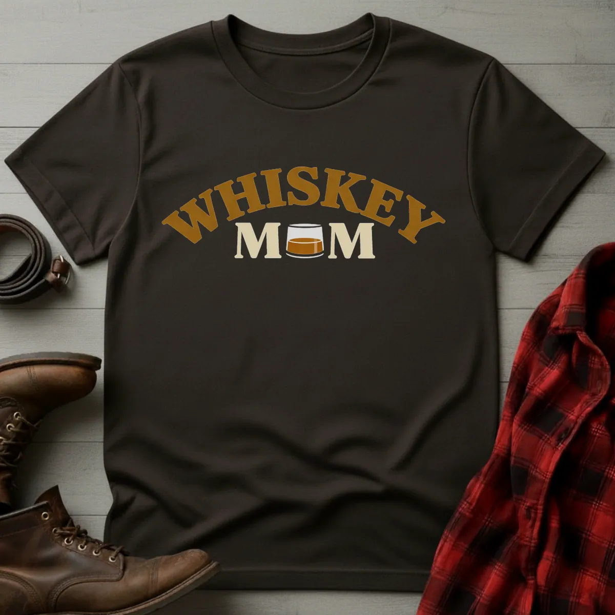 Whiskey Mom Glass Badge T-Shirt