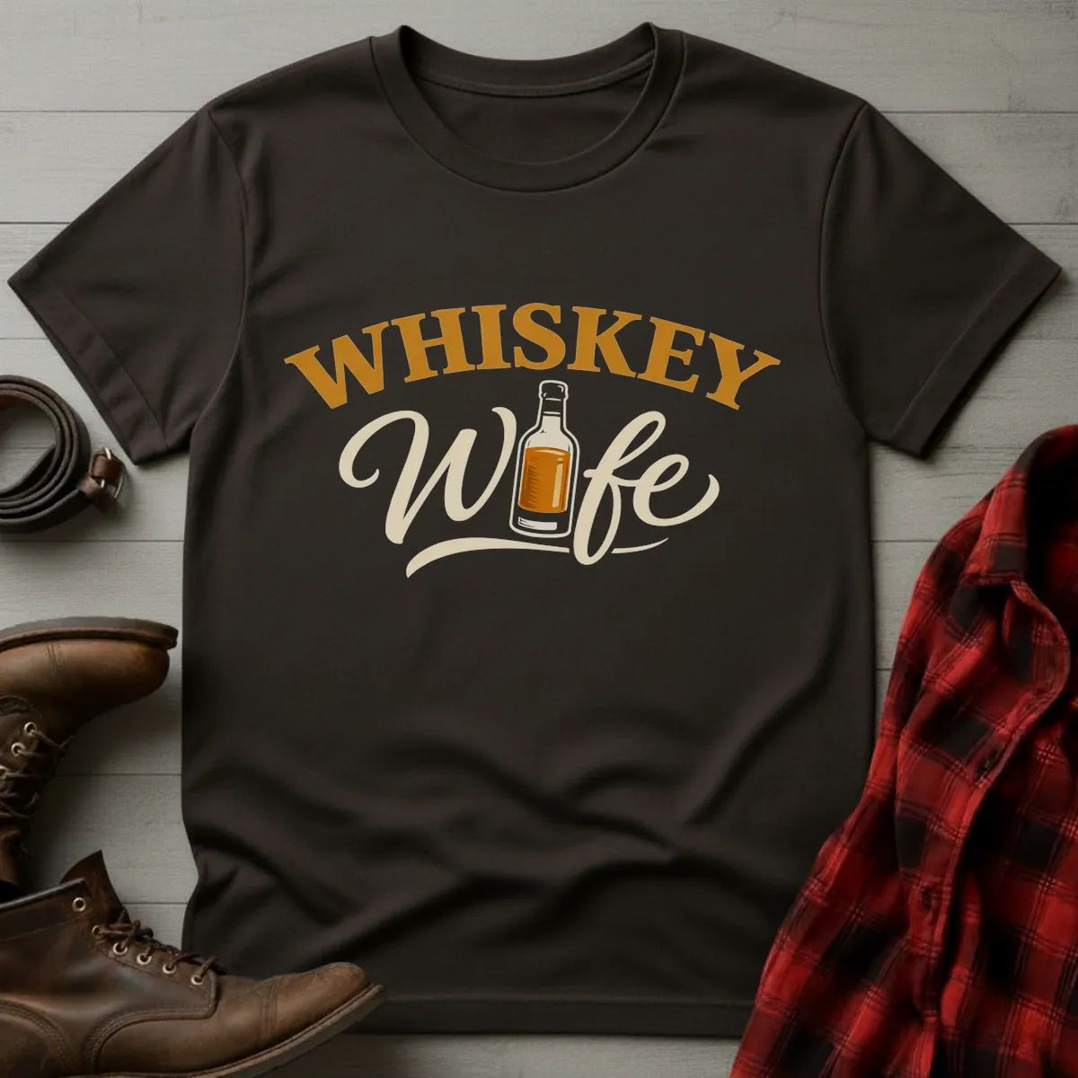 Whiskey Wife Bottle Script T-Shirt