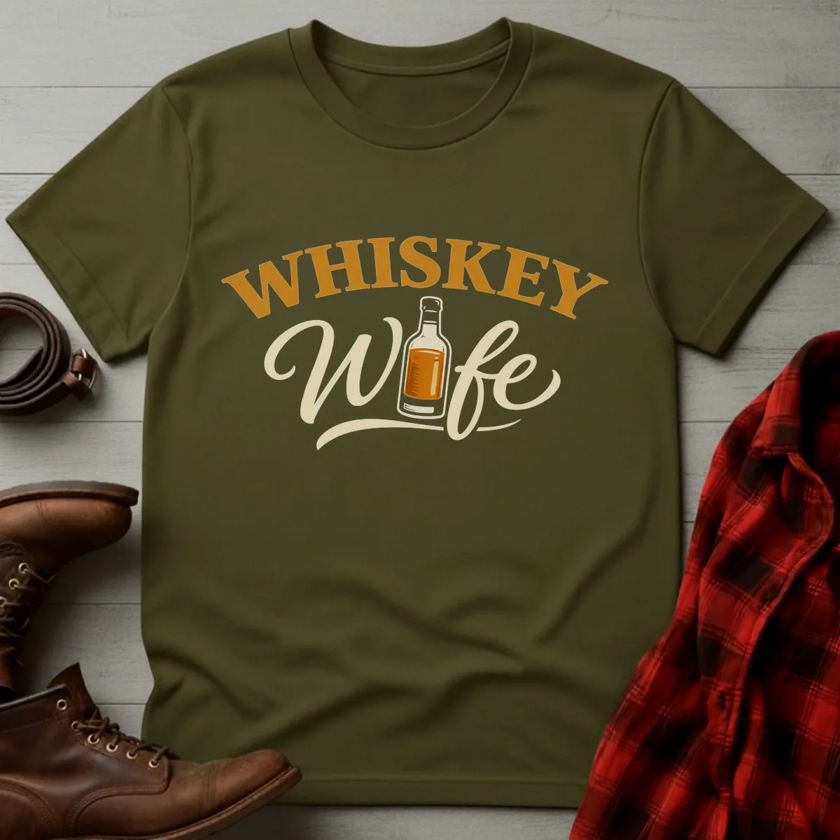 Whiskey Wife Bottle Script T-Shirt