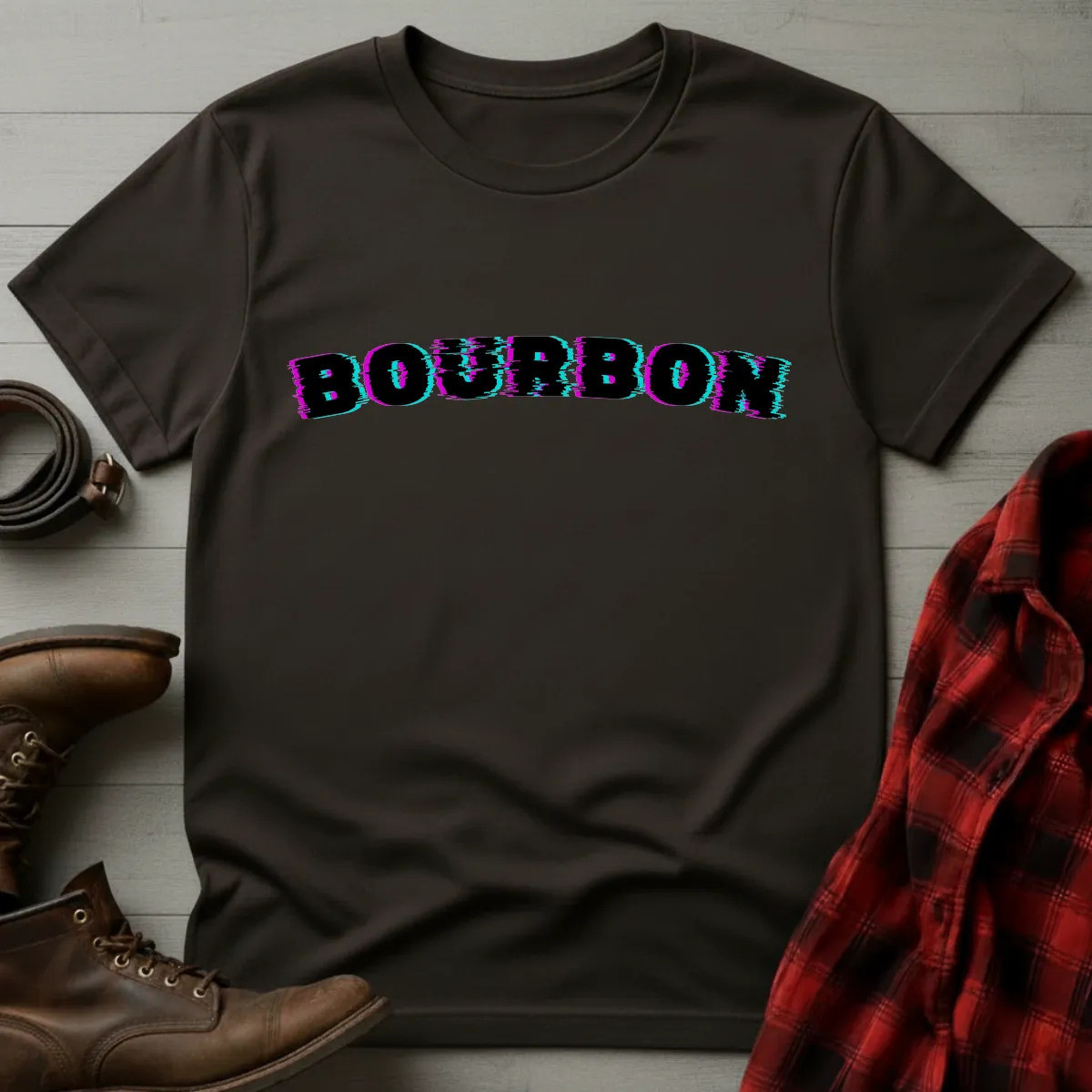 Bourbon Glitch Neon Typography T-Shirt