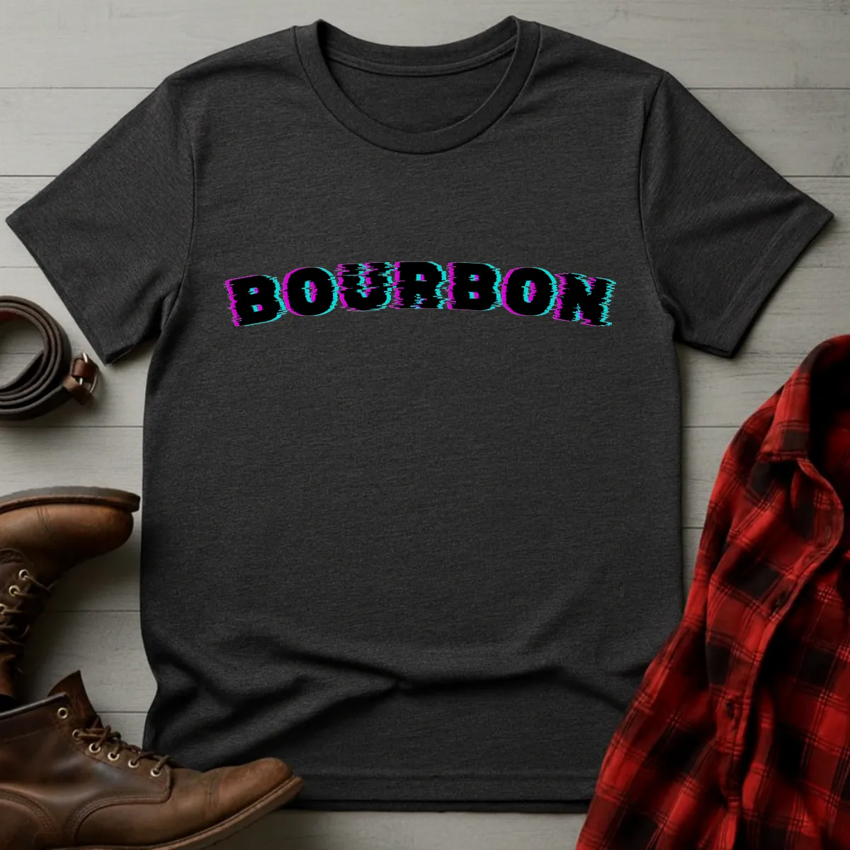 Bourbon Glitch Neon Typography T-Shirt