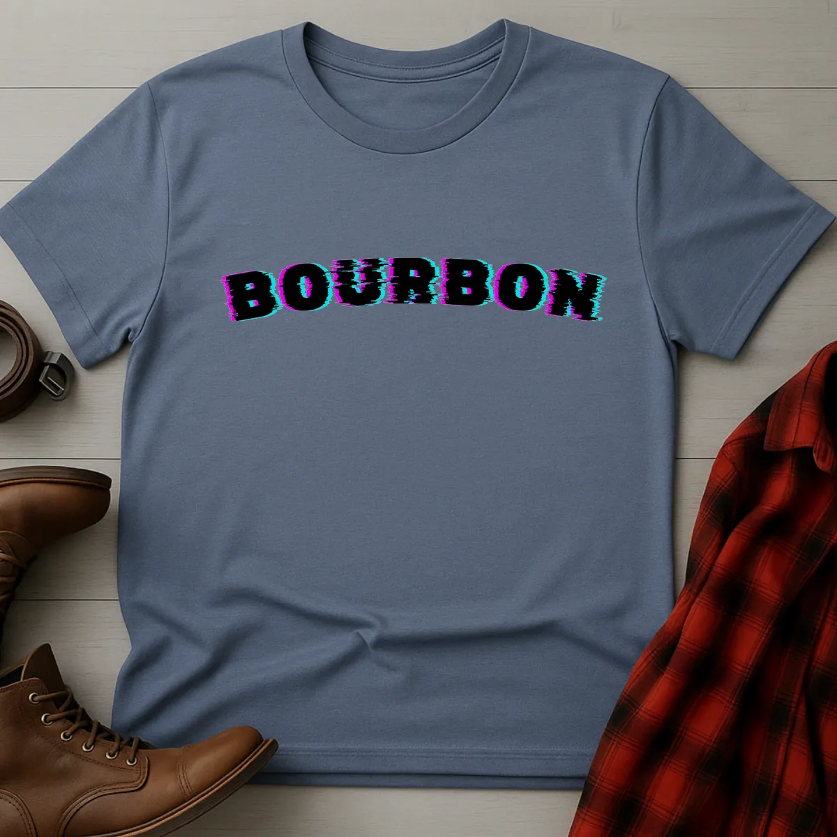 Bourbon Glitch Neon Typography T-Shirt