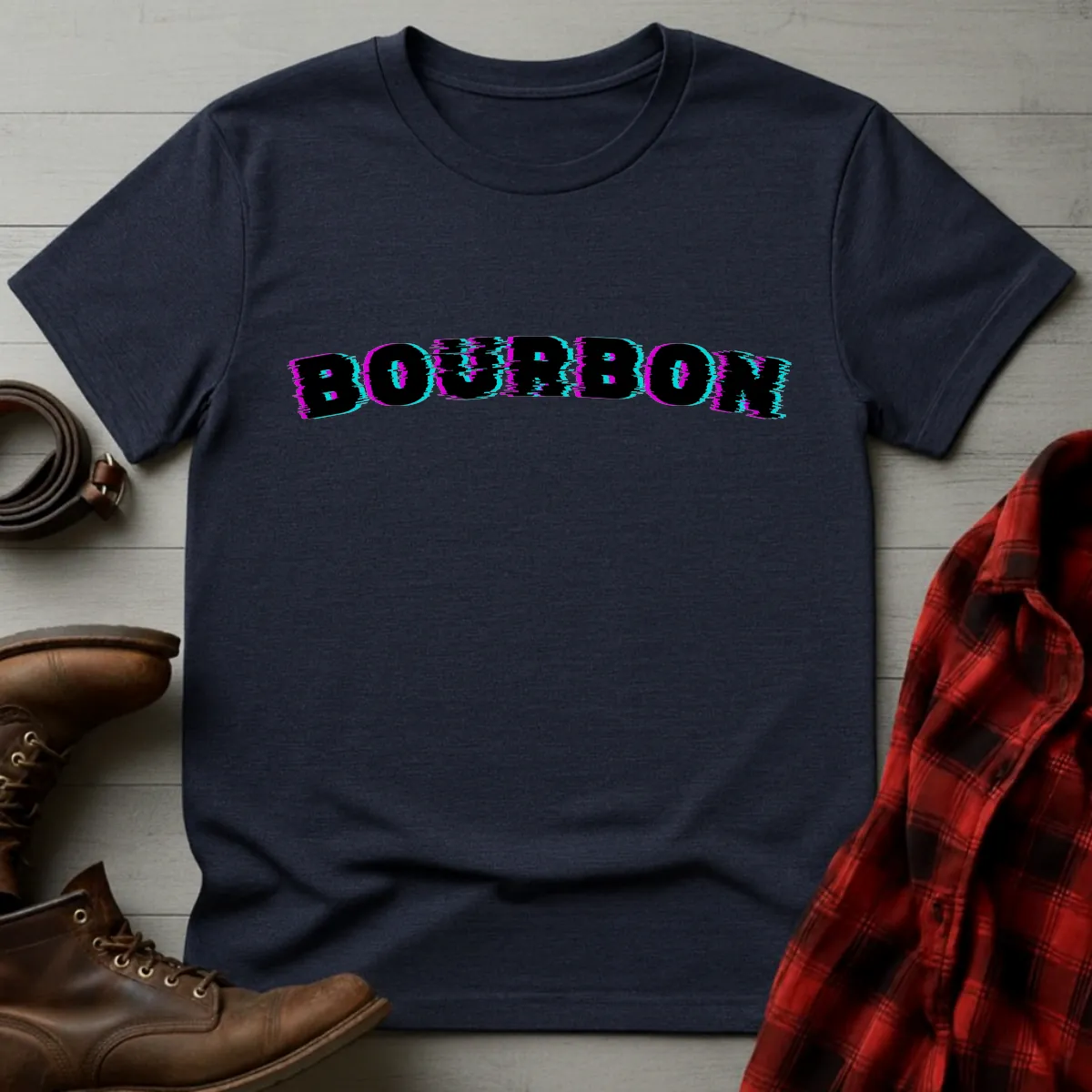Bourbon Glitch Neon Typography T-Shirt