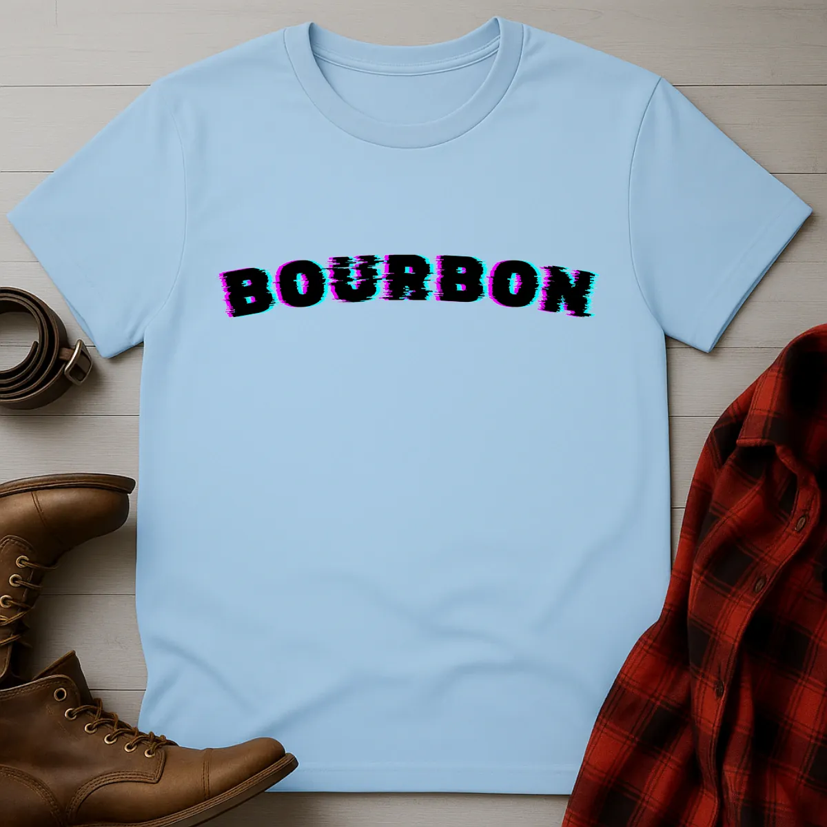 Bourbon Glitch Neon Typography T-Shirt