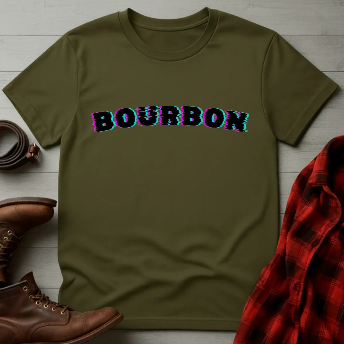 Bourbon Glitch Neon Typography T-Shirt