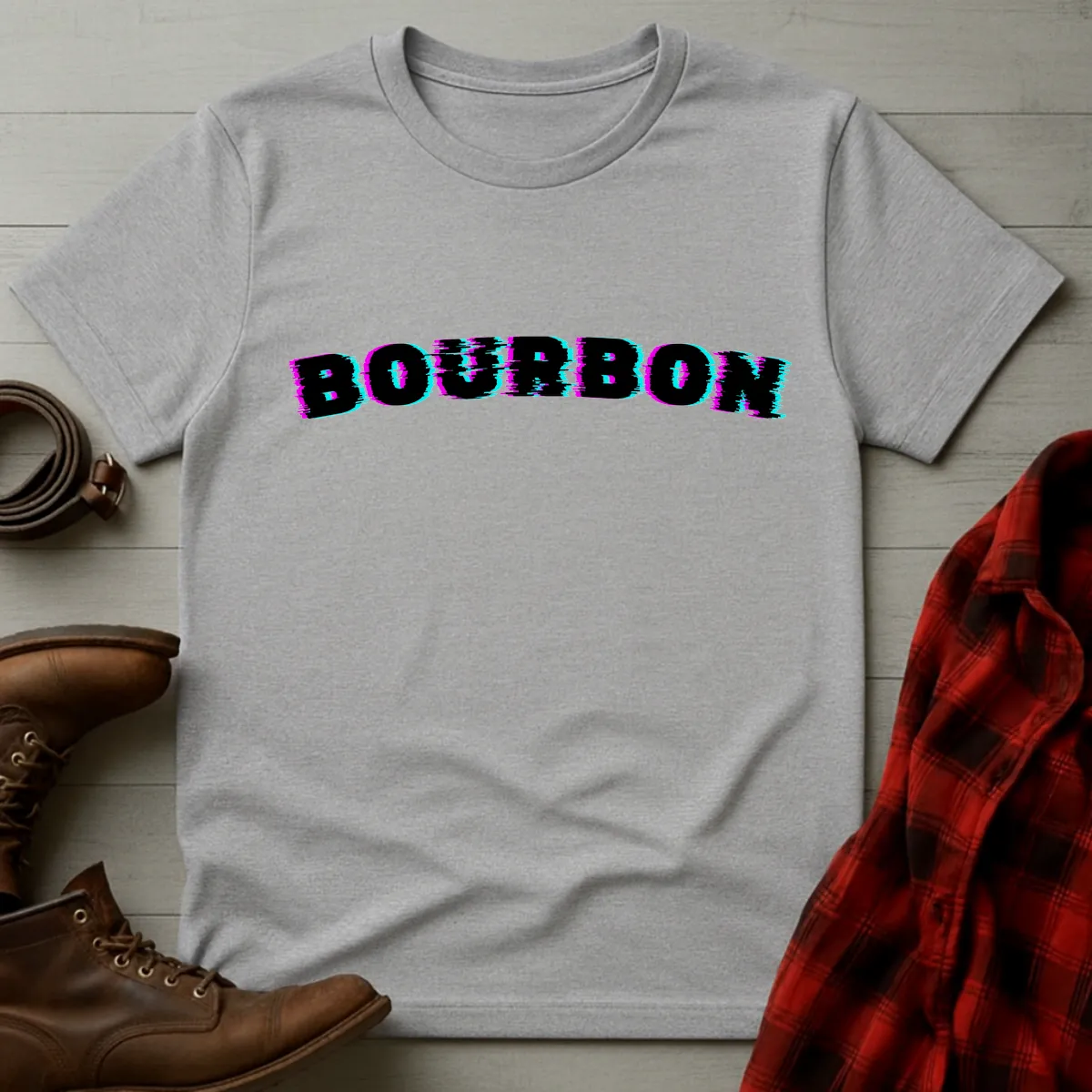 Bourbon Glitch Neon Typography T-Shirt