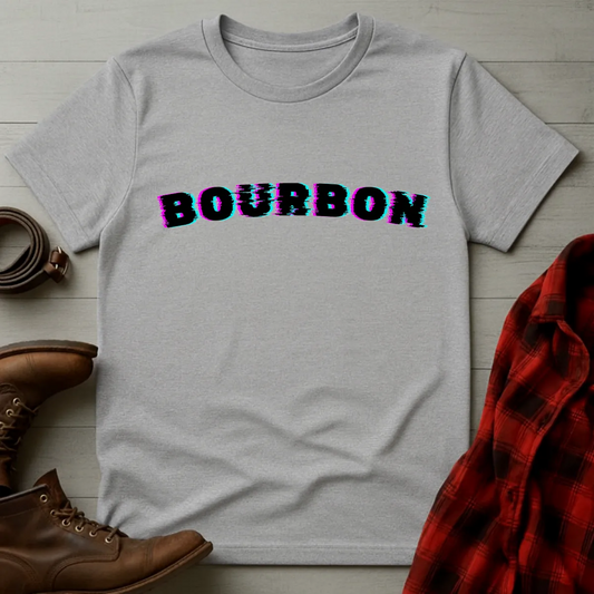 Bourbon Glitch Neon Typography T-Shirt