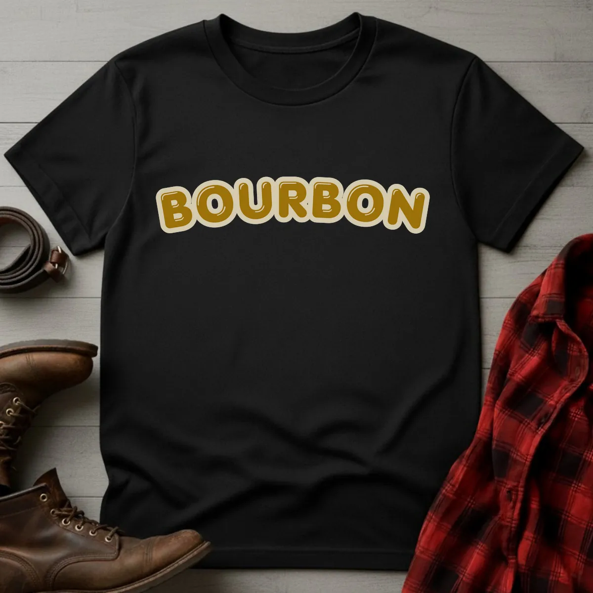 Bourbon Retro Bubble Typography T-Shirt