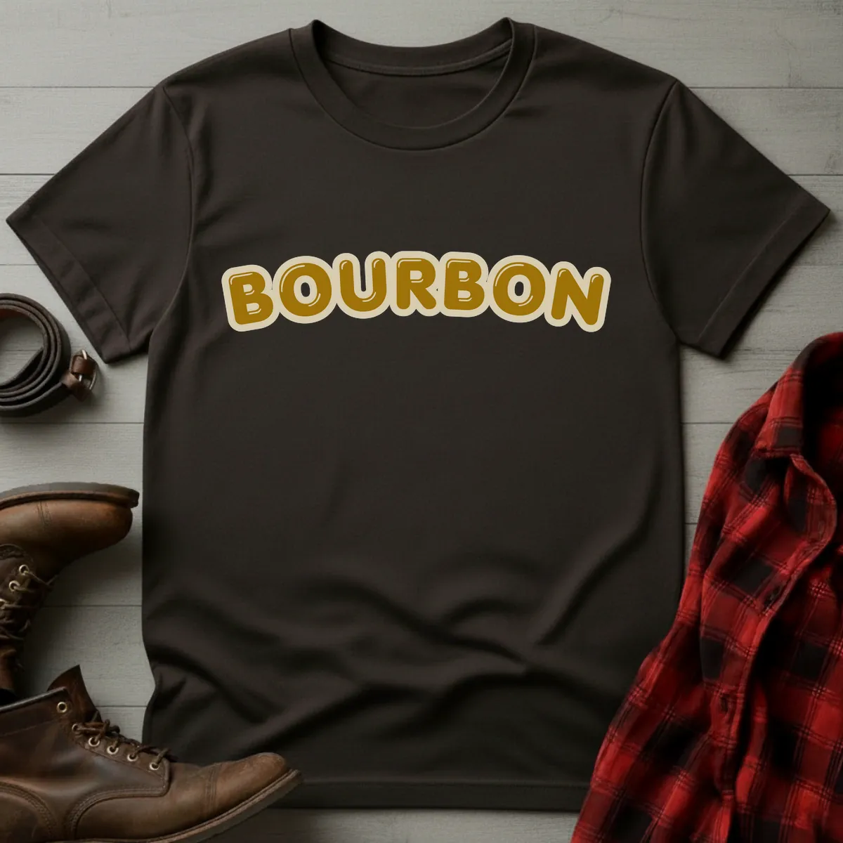 Bourbon Retro Bubble Typography T-Shirt