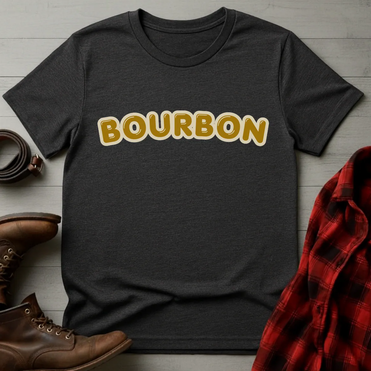 Bourbon Retro Bubble Typography T-Shirt