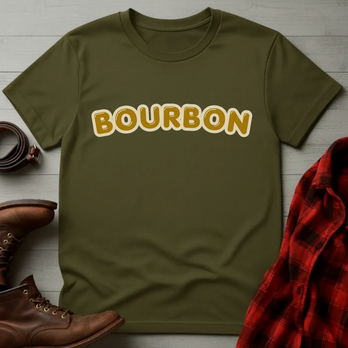 Bourbon Retro Bubble Typography T-Shirt