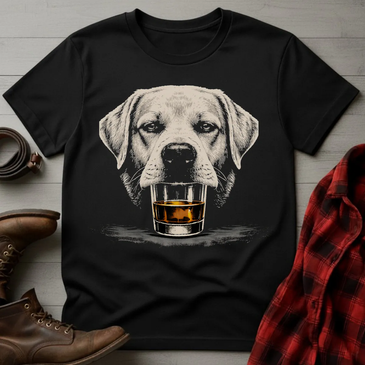 Whiskey Dog Pale Yellow Silver Lab Grunge T-Shirt
