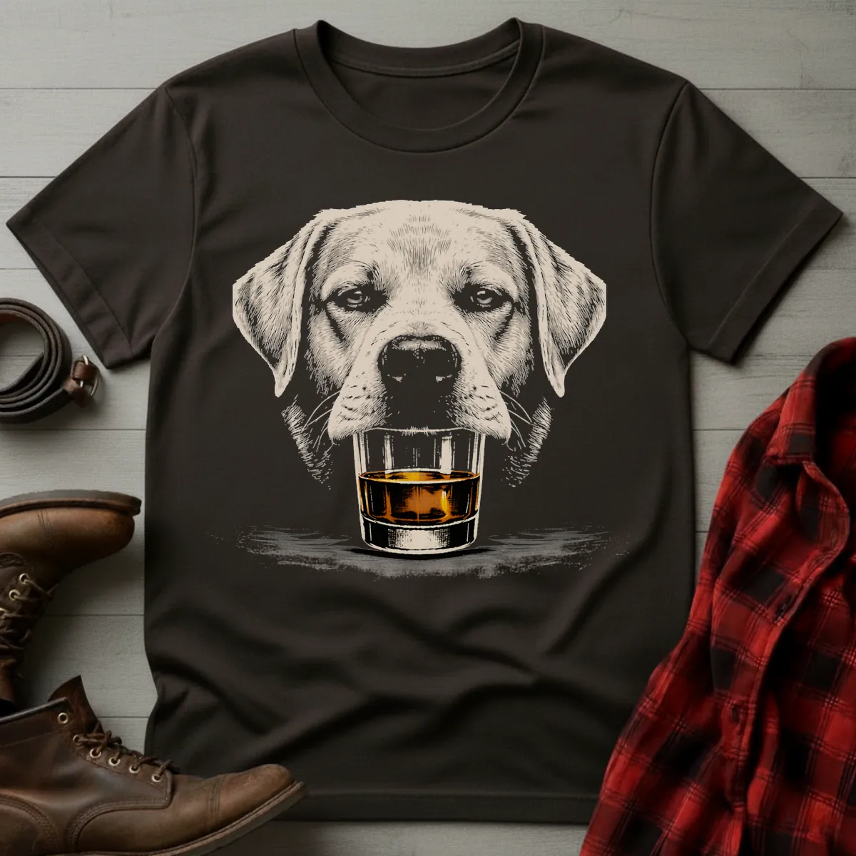 Whiskey Dog Pale Yellow Silver Lab Grunge T-Shirt