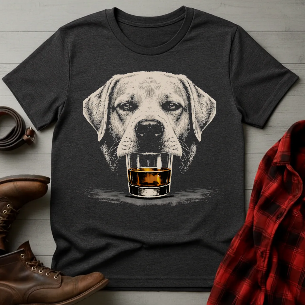 Whiskey Dog Pale Yellow Silver Lab Grunge T-Shirt