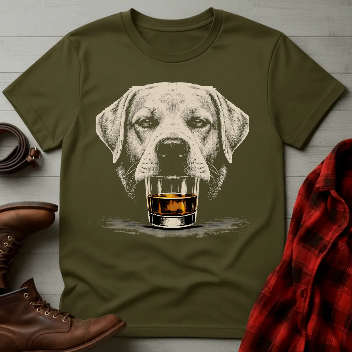 Whiskey Dog Pale Yellow Silver Lab Grunge T-Shirt