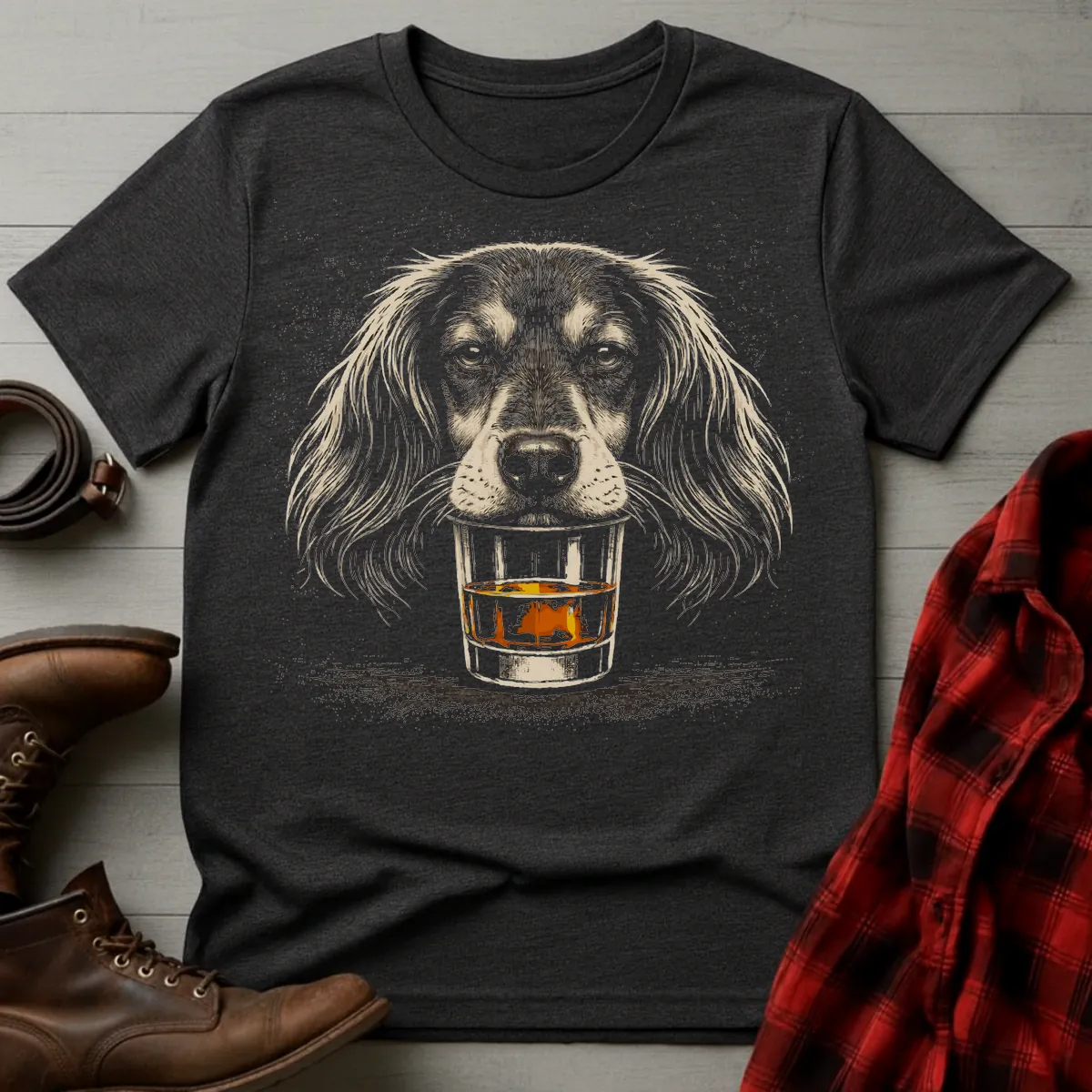 Whiskey Dog Long Haired Dachshund Grunge T-Shirt