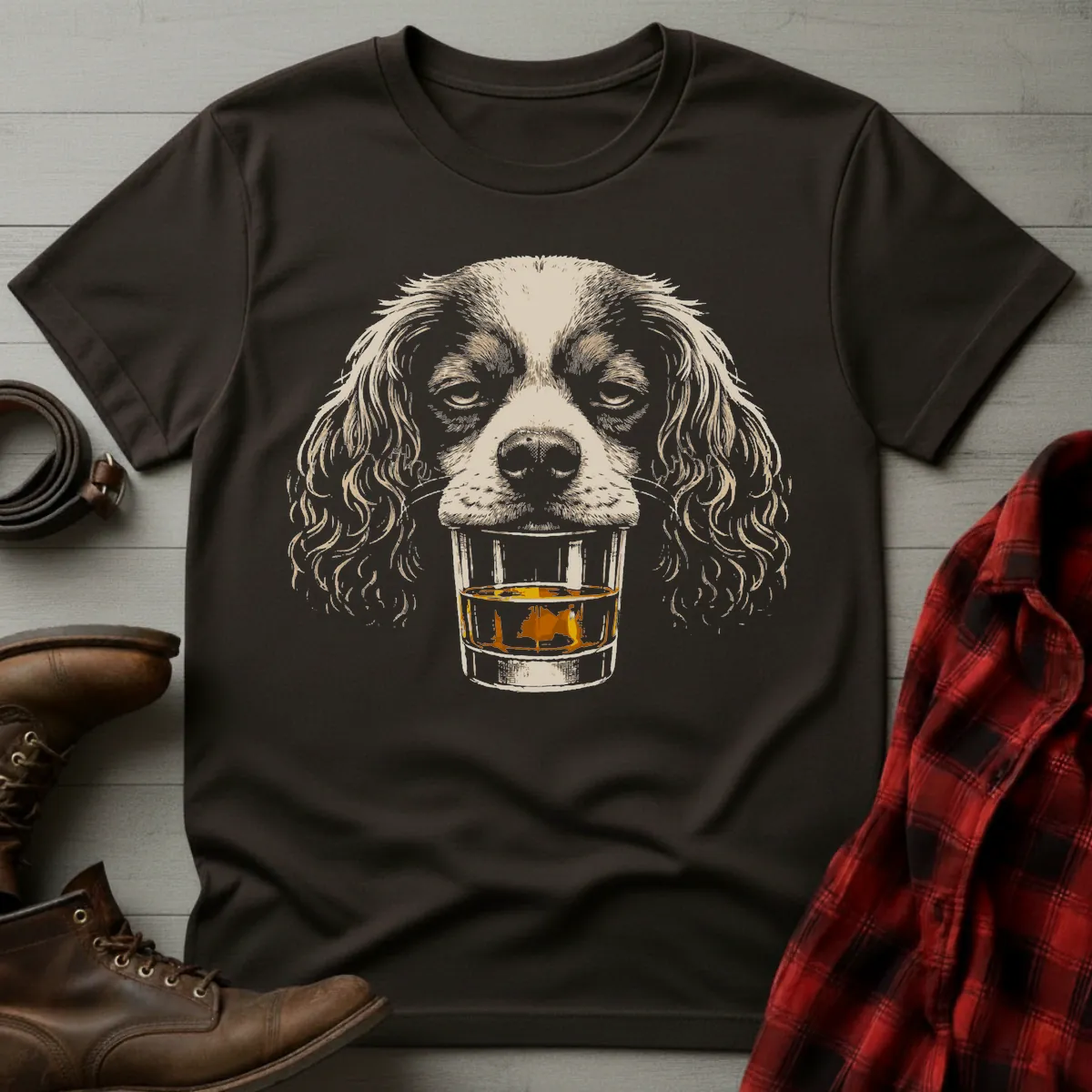 Whiskey Dog Cavalier King Charles Spaniel T-Shirt