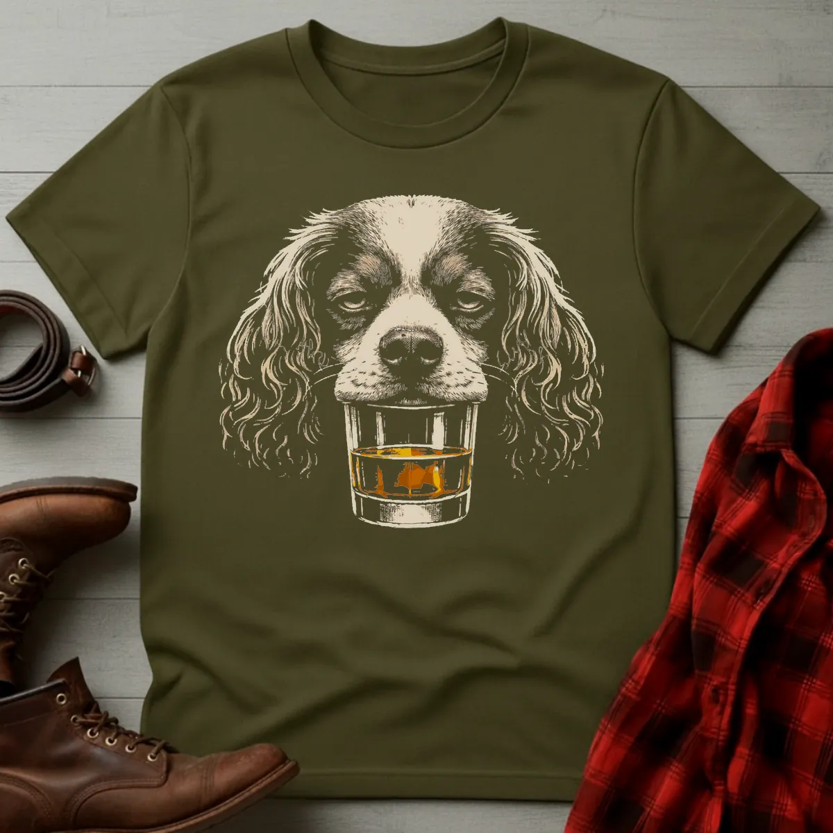 Whiskey Dog Cavalier King Charles Spaniel T-Shirt