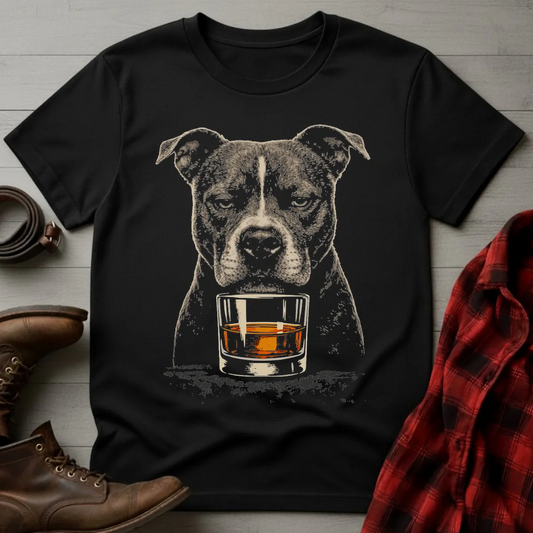 Whiskey Dog Pitbull Uncropped Ears T-Shirt
