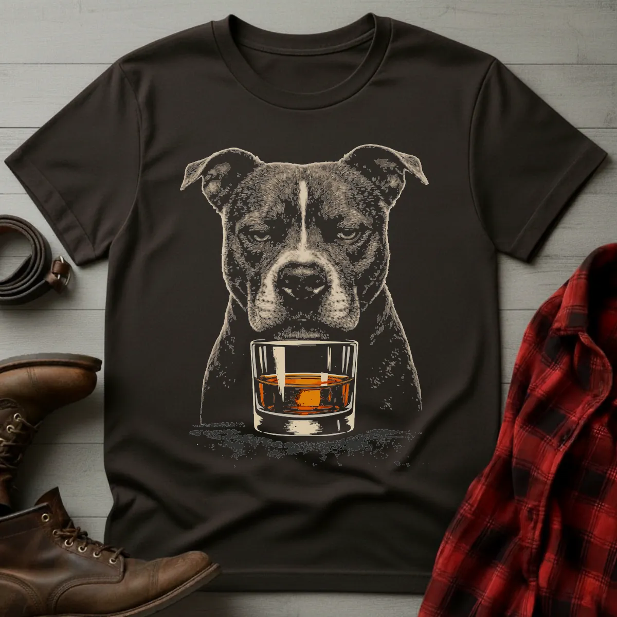 Whiskey Dog Pitbull Uncropped Ears T-Shirt