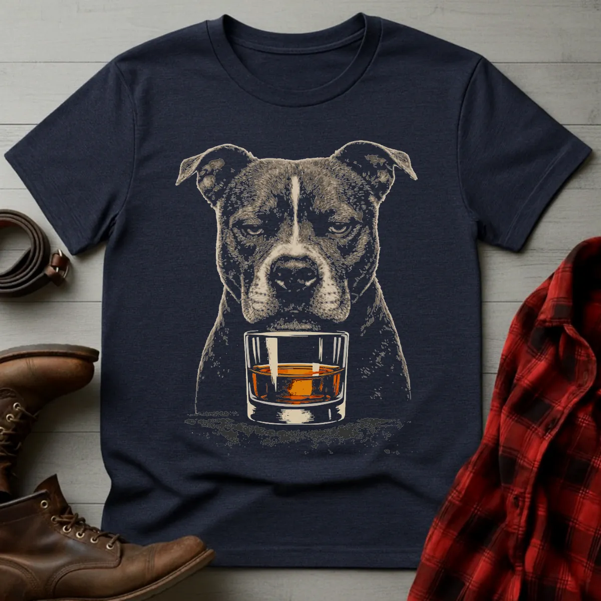 Whiskey Dog Pitbull Uncropped Ears T-Shirt