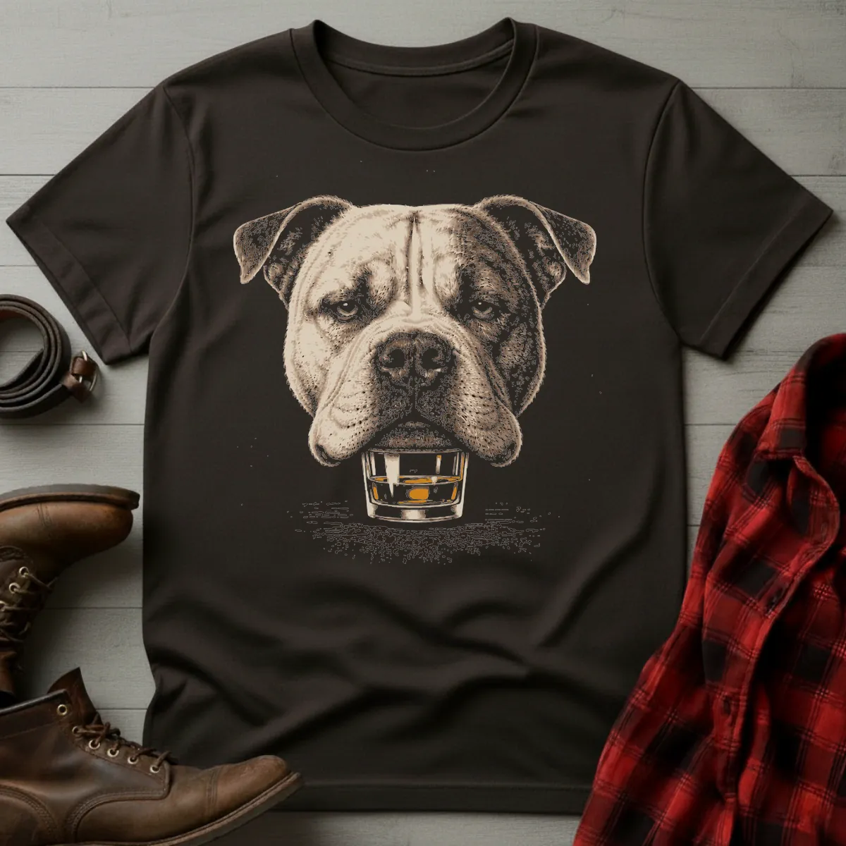 Whiskey Dog American Bulldog on Glass T-Shirt