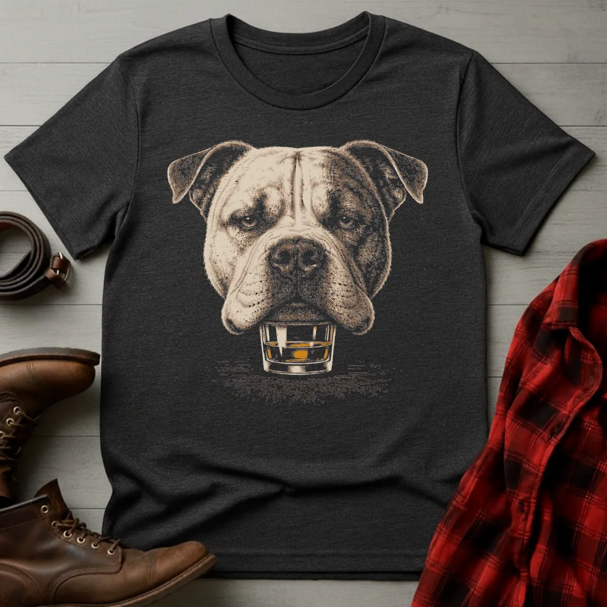 Whiskey Dog American Bulldog on Glass T-Shirt