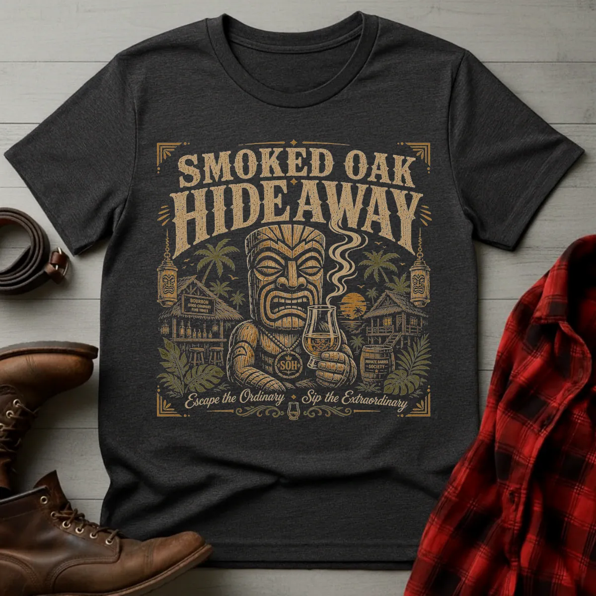 Smoked Oak Hideaway Tiki Whiskey T-Shirt
