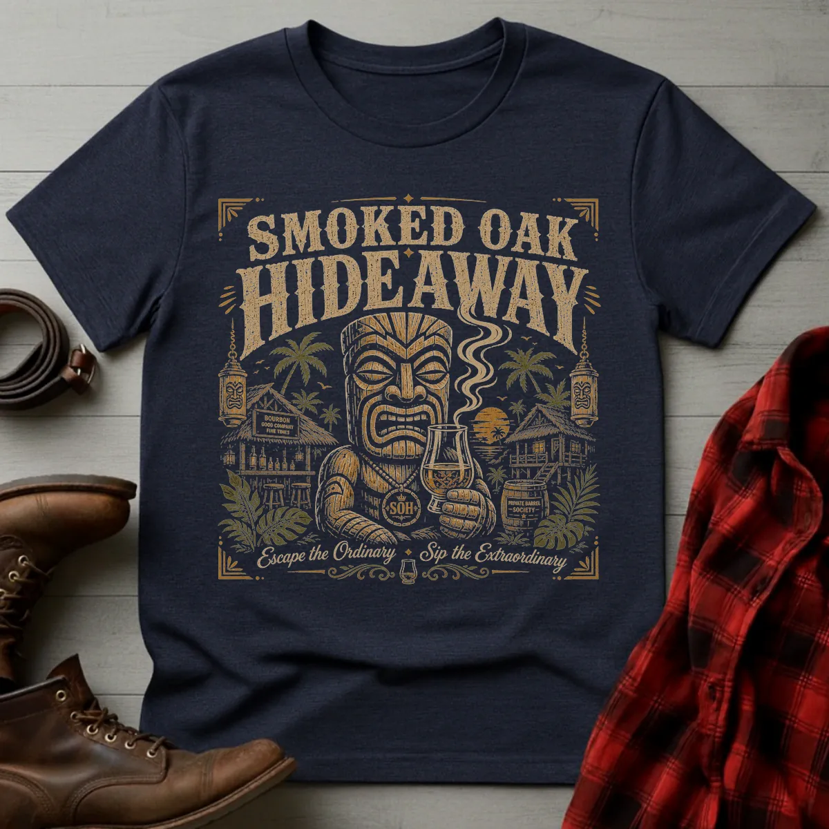 Smoked Oak Hideaway Tiki Whiskey T-Shirt