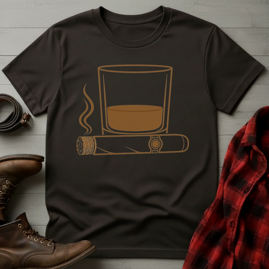 Whiskey Rocks Glass Cigar Icon T-Shirt